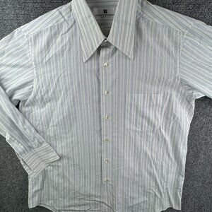 Pierre Balmain Paris Women Large Button Up Long Sleeve Striped Blue Shirt T.F.